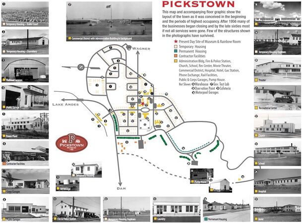 Pickstown SD Plan, Showing Old Buildings and Locations.